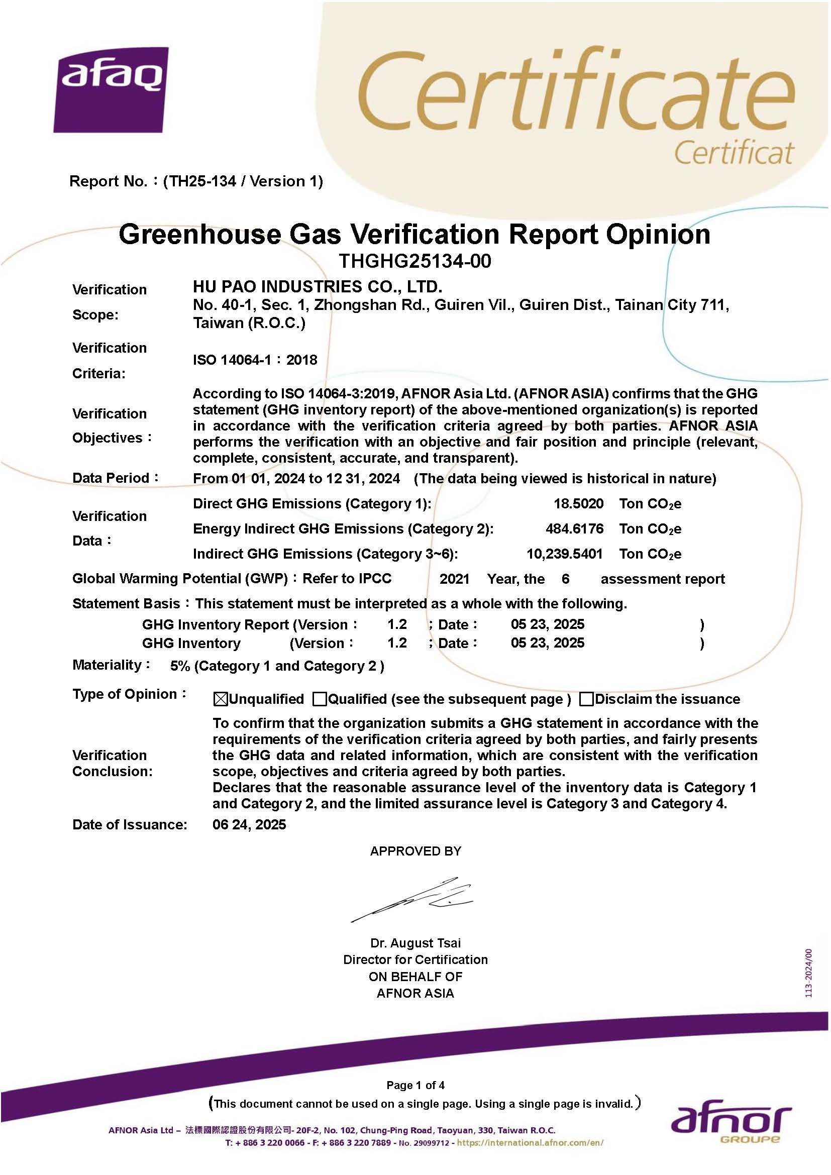 Advancing Sustainable Development: ISO 14064-1:2018 Certification Update Completed